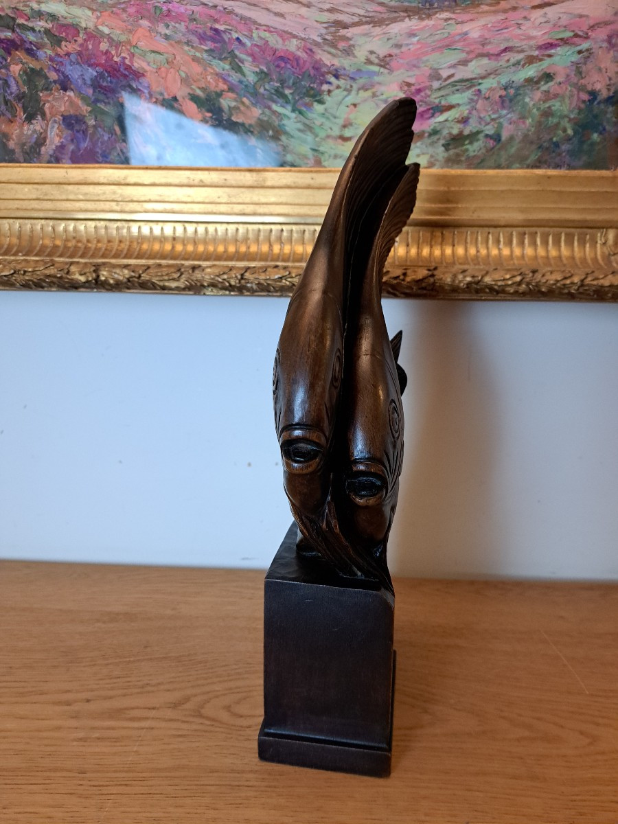 J.vargas, Two Angelfish, Natural Wood, Active In The 20th Century.-photo-4