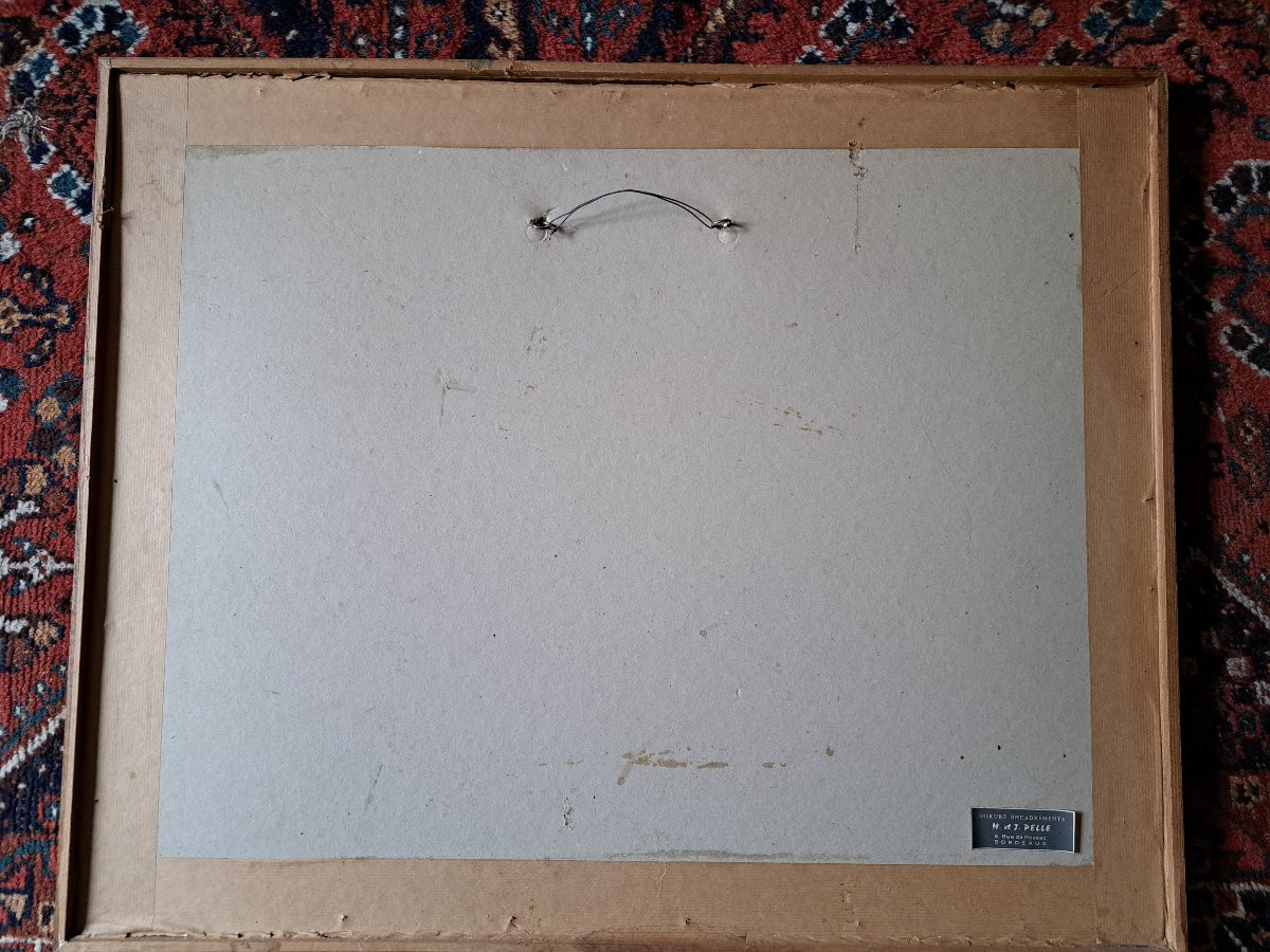 Jean Hourrège, Village By The River, Watercolor, 20th Century. -photo-6