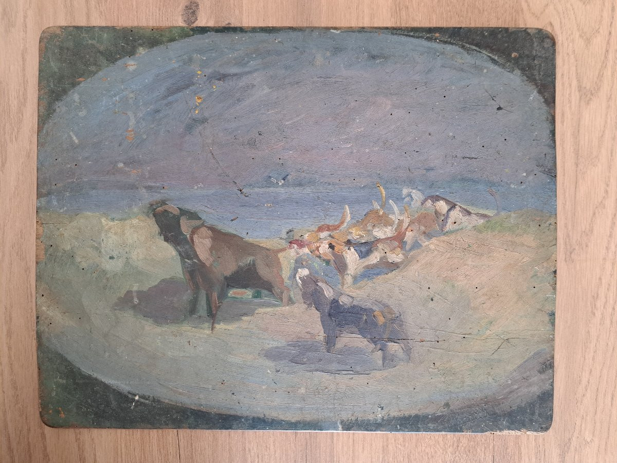 Gabriel Sue , Chasse à courre , Etude , Huile sur panneau , Début XX°. -photo-2