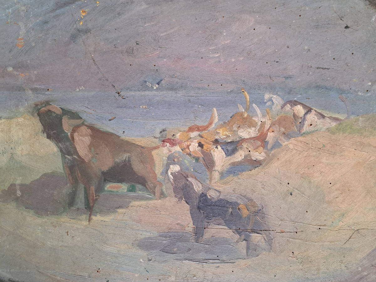 Gabriel Sue , Chasse à courre , Etude , Huile sur panneau , Début XX°. -photo-4