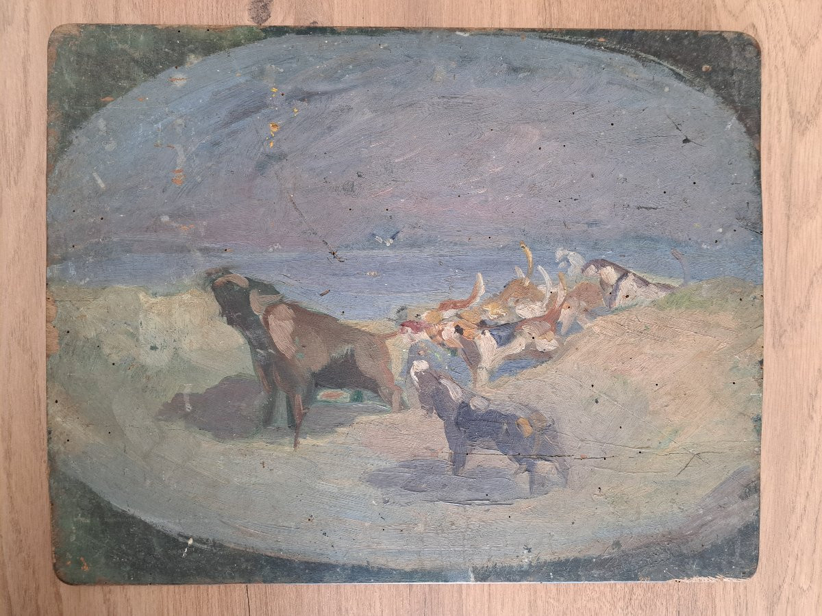 Gabriel Sue , Chasse à courre , Etude , Huile sur panneau , Début XX°. -photo-1