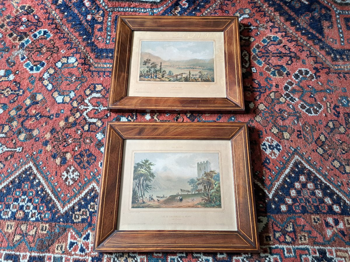 Paire de cadres , Placage d'acajou , Sycomore , XIX°. -photo-3