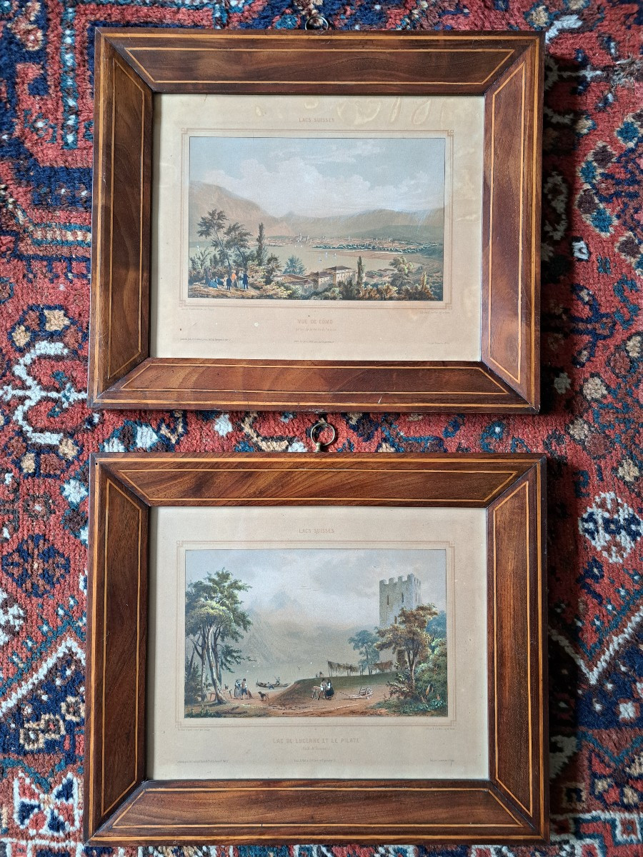 Paire de cadres , Placage d'acajou , Sycomore , XIX°. 