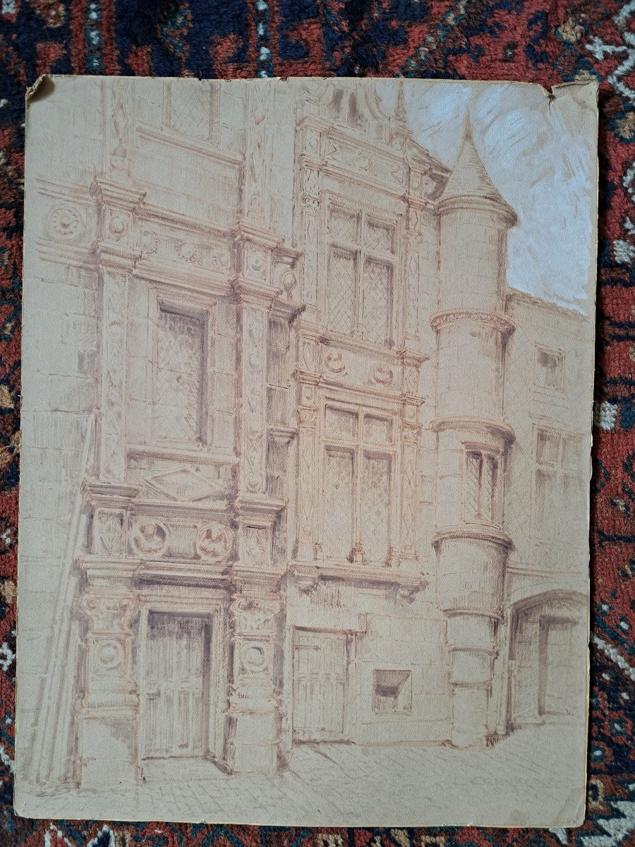Grand dessin d'Architecture , Hotel de Saint Simon , Angoulême, XX°. -photo-2