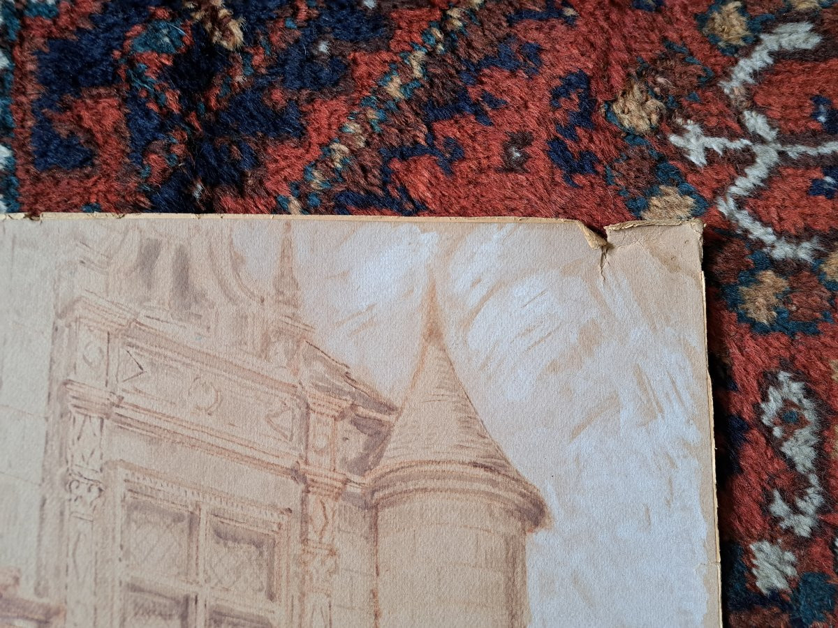 Grand dessin d'Architecture , Hotel de Saint Simon , Angoulême, XX°. -photo-1