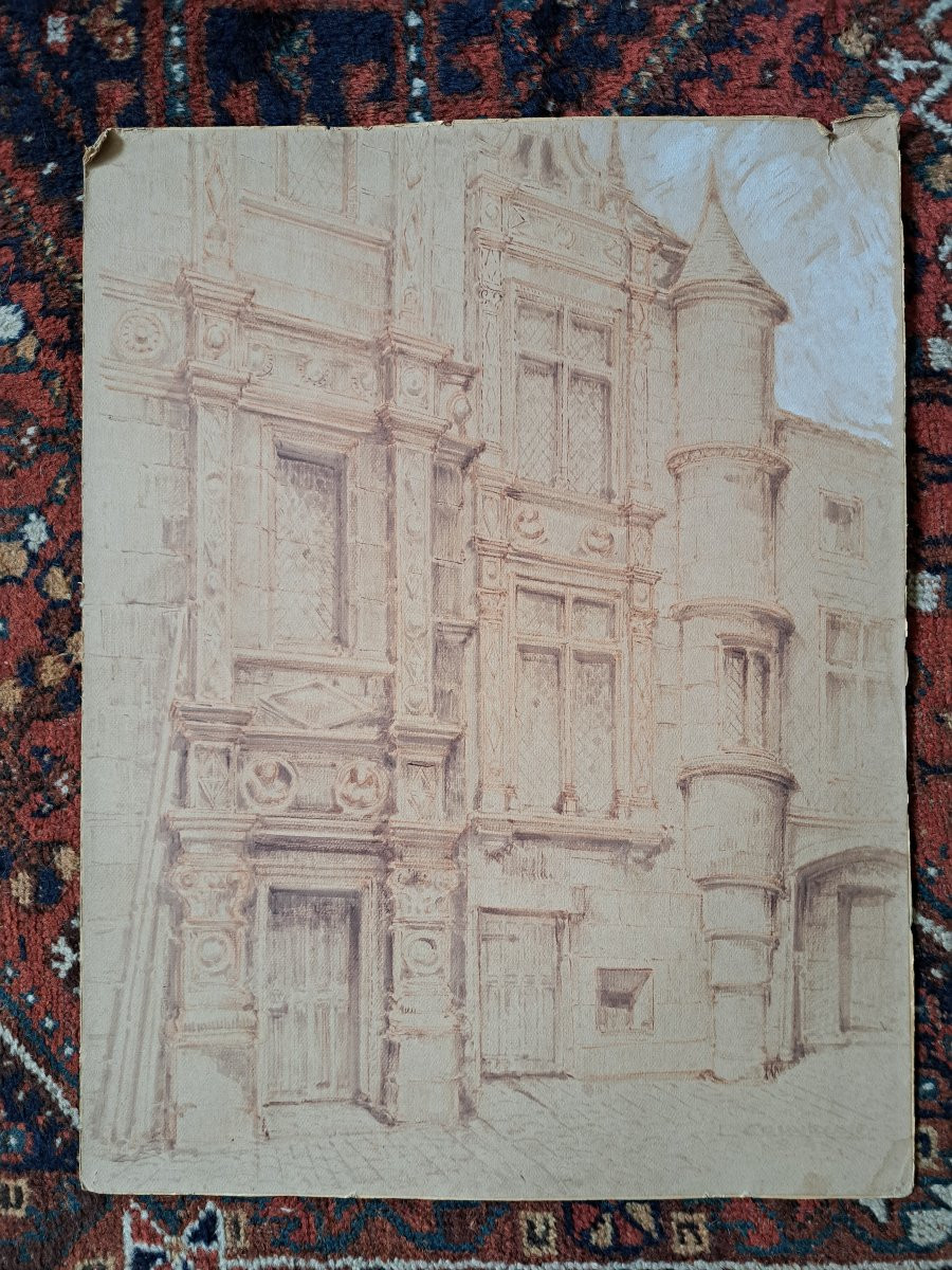 Grand dessin d'Architecture , Hotel de Saint Simon , Angoulême, XX°. -photo-5