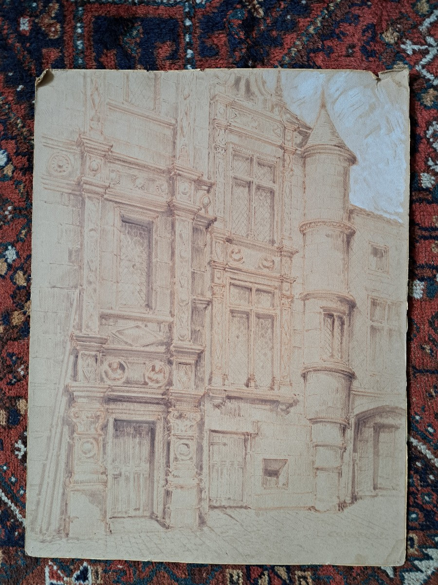 Grand dessin d'Architecture , Hotel de Saint Simon , Angoulême, XX°. 