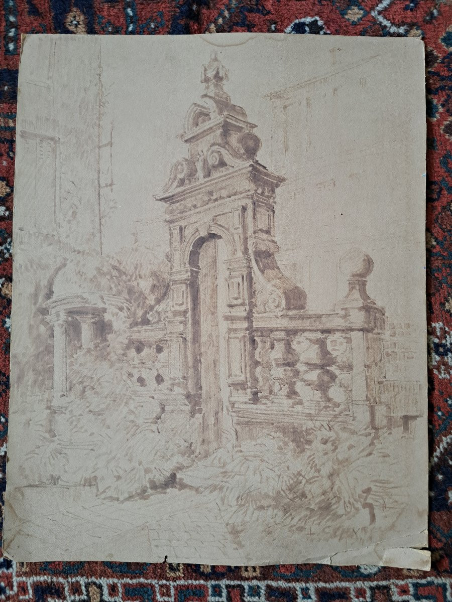 Dessin d'Architecture , Signature à identifier , XX°. -photo-2