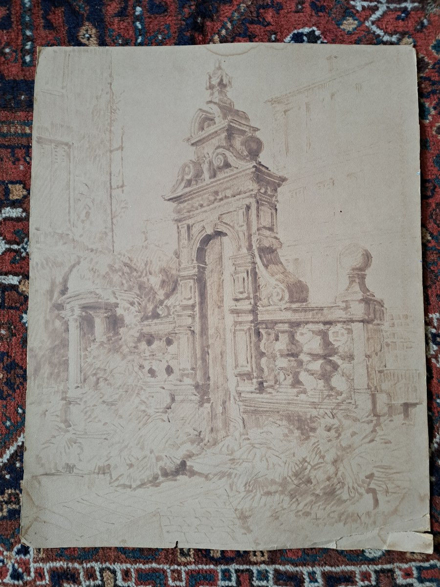 Dessin d'Architecture , Signature à identifier , XX°. -photo-2