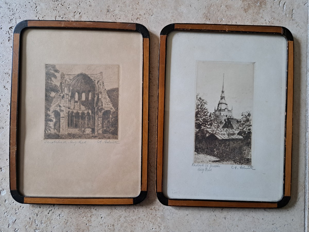 l'Abbaye de Heisterbach / Rostock Eglise Saint Jacob , Gravures , Allemagne , XX° . 