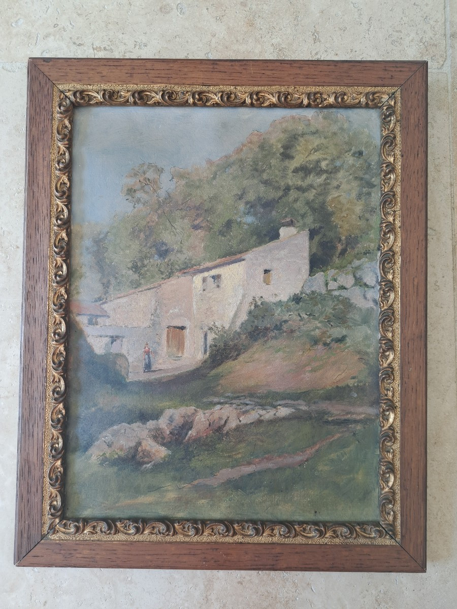 Paysage à la ferme , Aquarelle sur papier , Début XX°. -photo-2