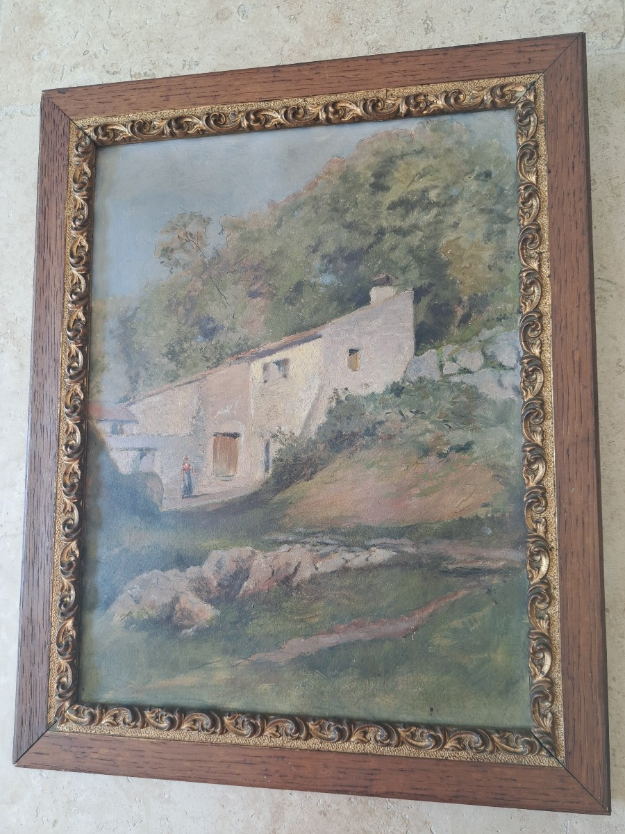 Paysage à la ferme , Aquarelle sur papier , Début XX°. -photo-3