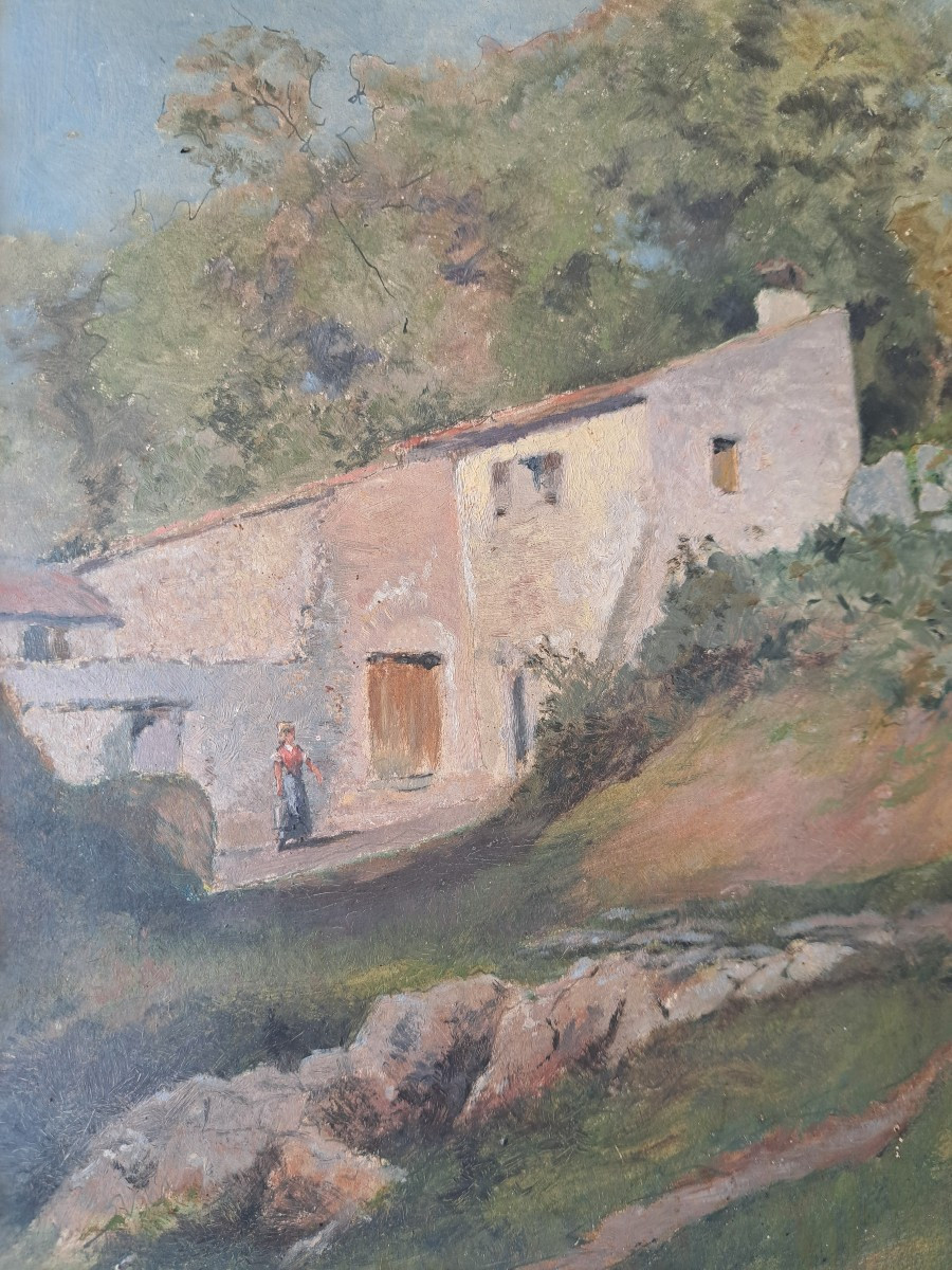 Paysage à la ferme , Aquarelle sur papier , Début XX°. -photo-4