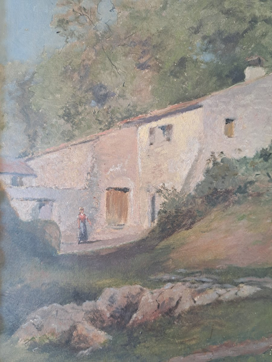 Paysage à la ferme , Aquarelle sur papier , Début XX°. -photo-2