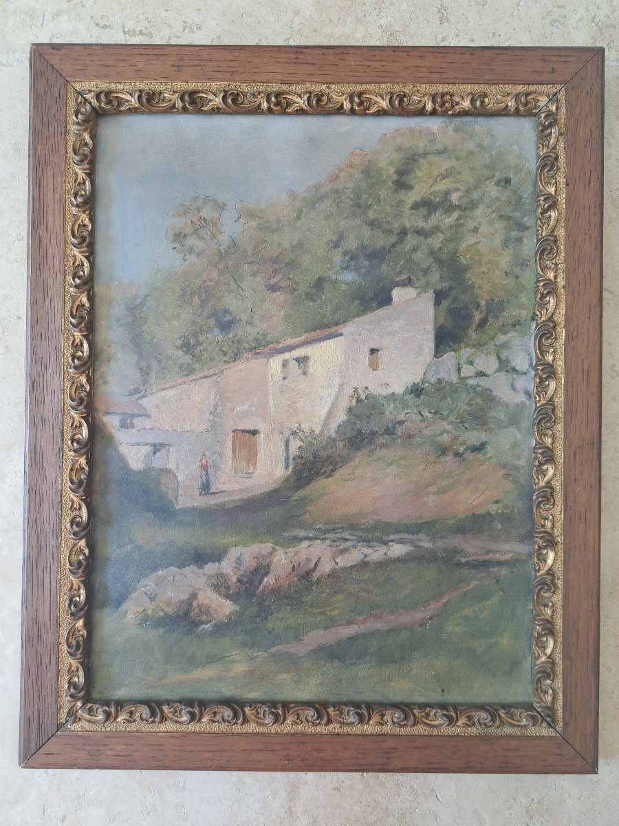 Paysage à la ferme , Aquarelle sur papier , Début XX°. -photo-3