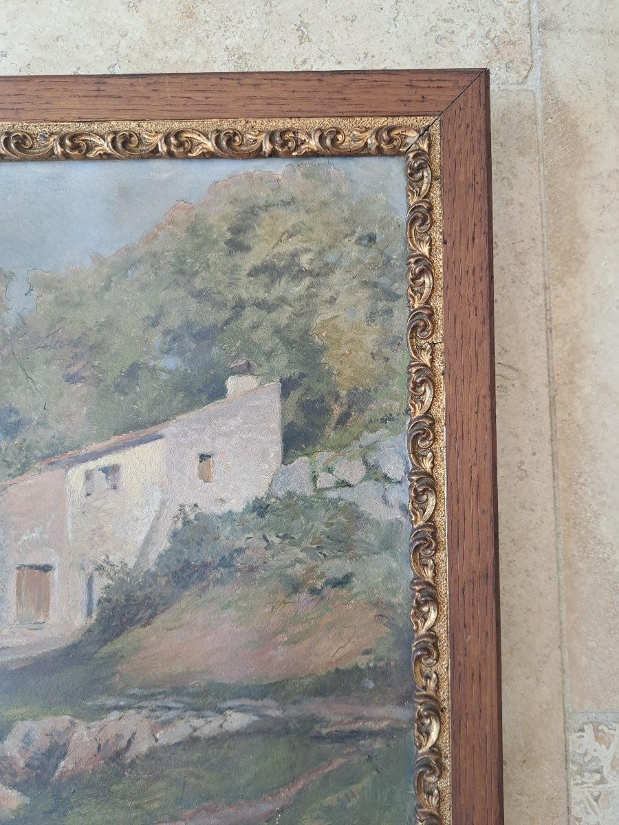 Paysage à la ferme , Aquarelle sur papier , Début XX°. -photo-5