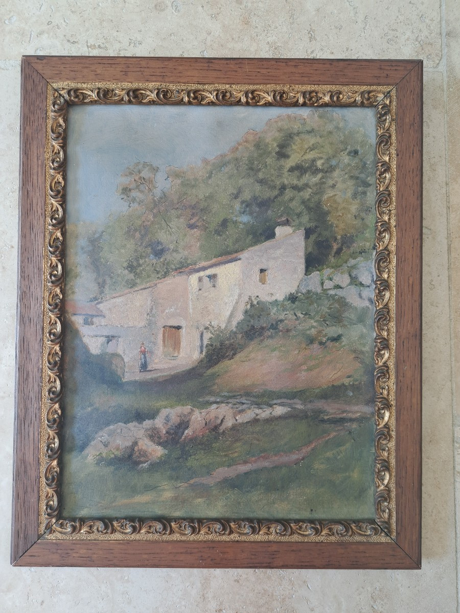 Paysage à la ferme , Aquarelle sur papier , Début XX°. 