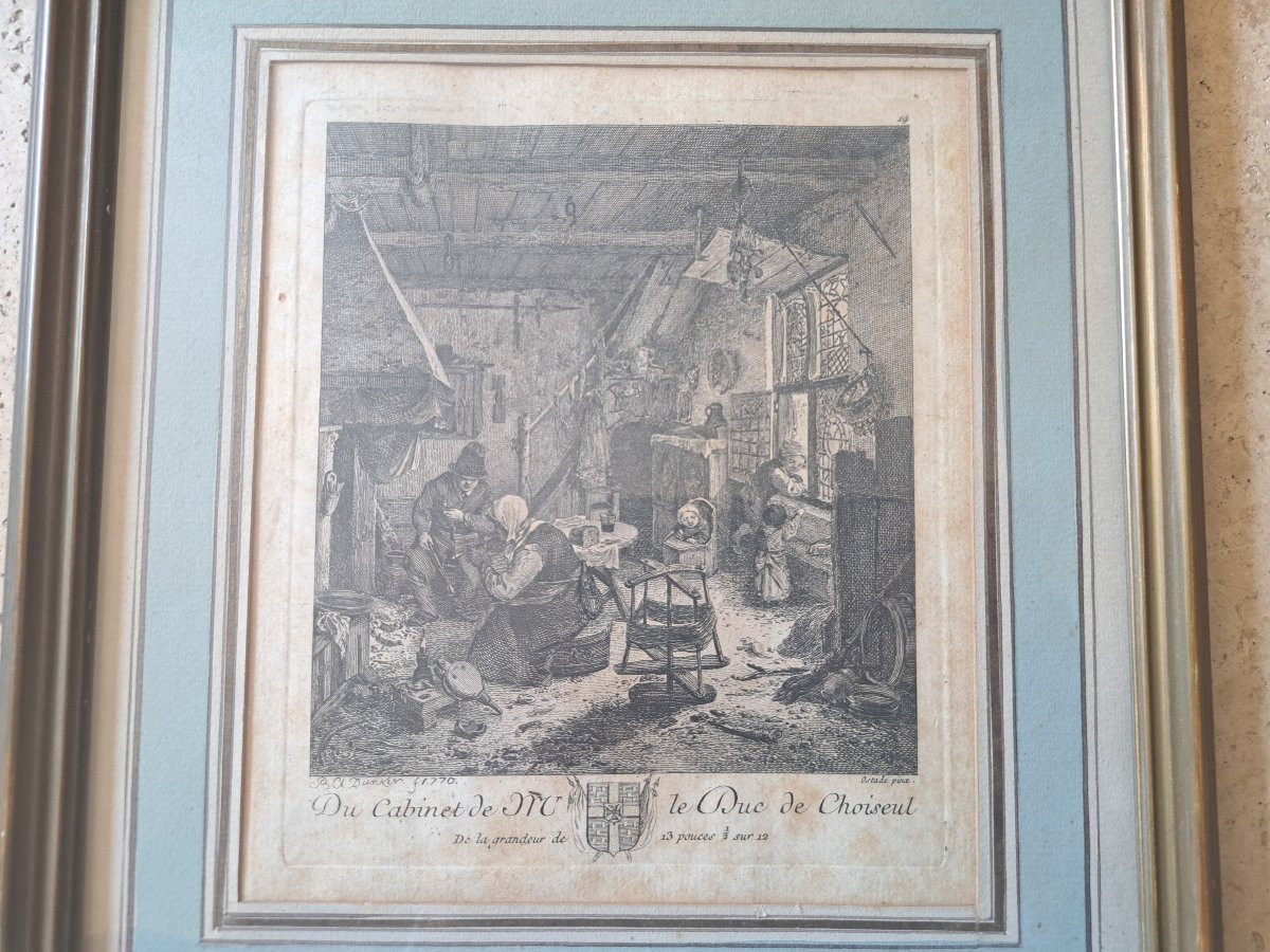 Interior Scene, Engraving By Van Ostade, Anton Dunker, 18th Century. -photo-2