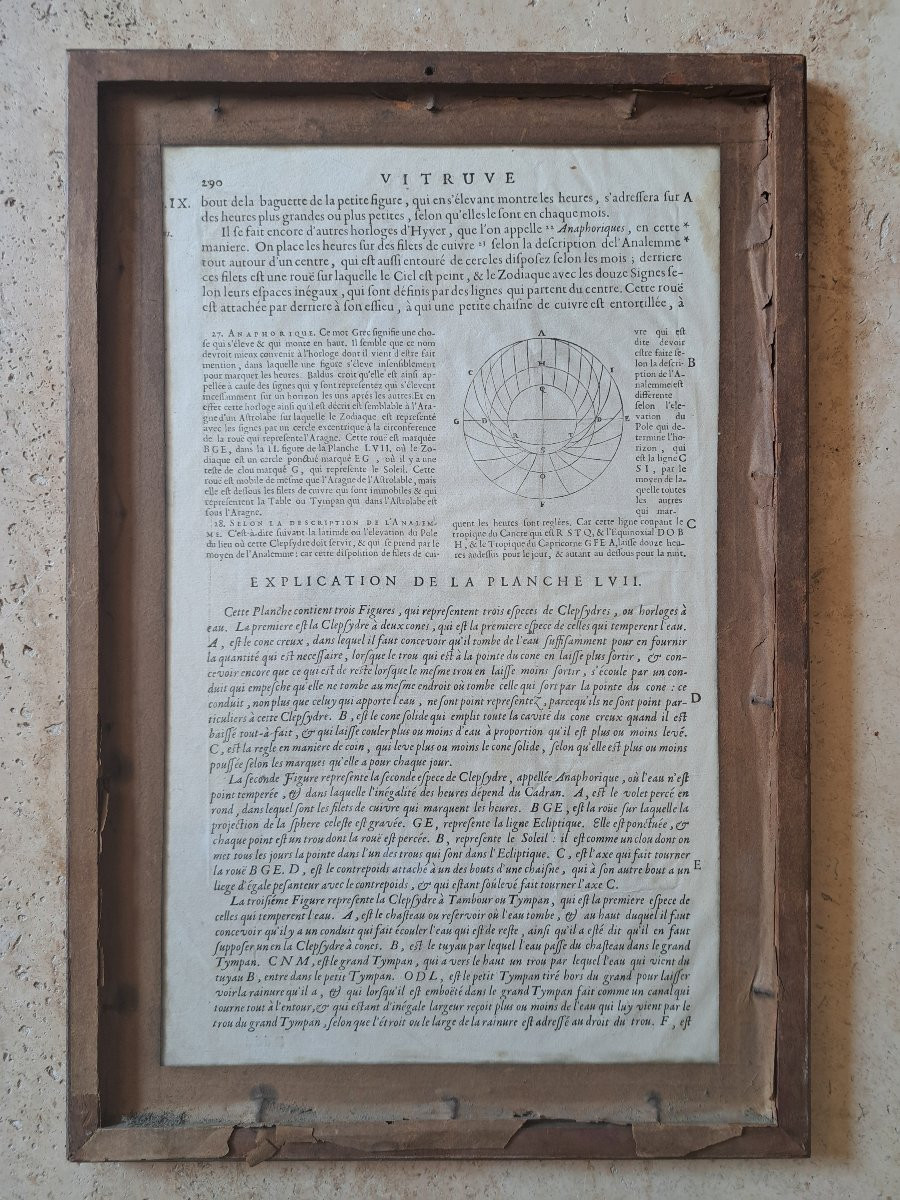 Vitruvius, The Clock Of Ctesibius, Engraving Plate, 17th Century.-photo-3