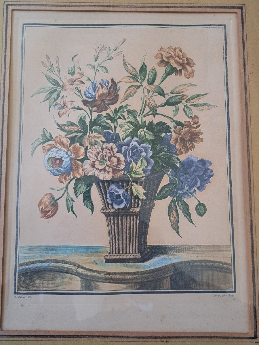 Tessier , Avril l'Ainé , Fleurs , Gravure , XIX°. -photo-1