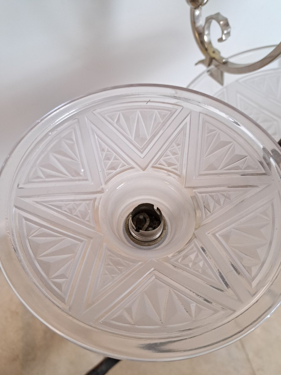 P.maynadier Chandelier, Art Deco, Glass And Silvered Metal, 20th Century. -photo-6
