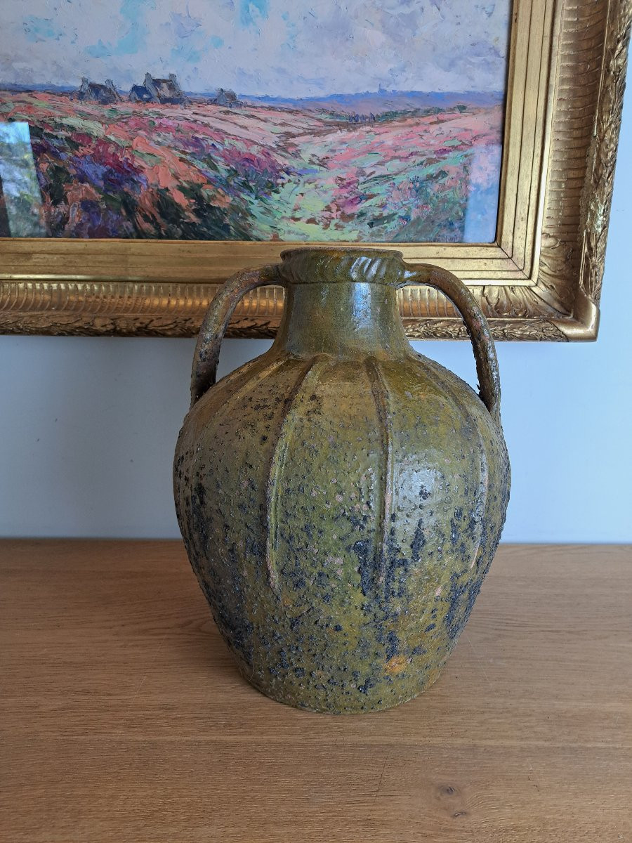 Buire ou jarre à huile de noix , Terre cuite vernissée , XVIII°. -photo-3
