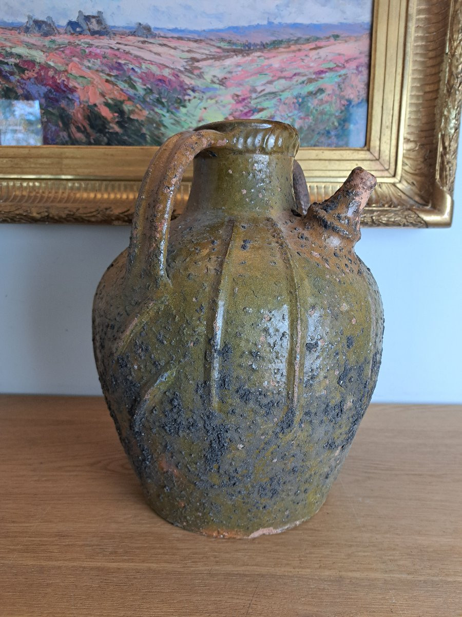 Buire ou jarre à huile de noix , Terre cuite vernissée , XVIII°. -photo-4