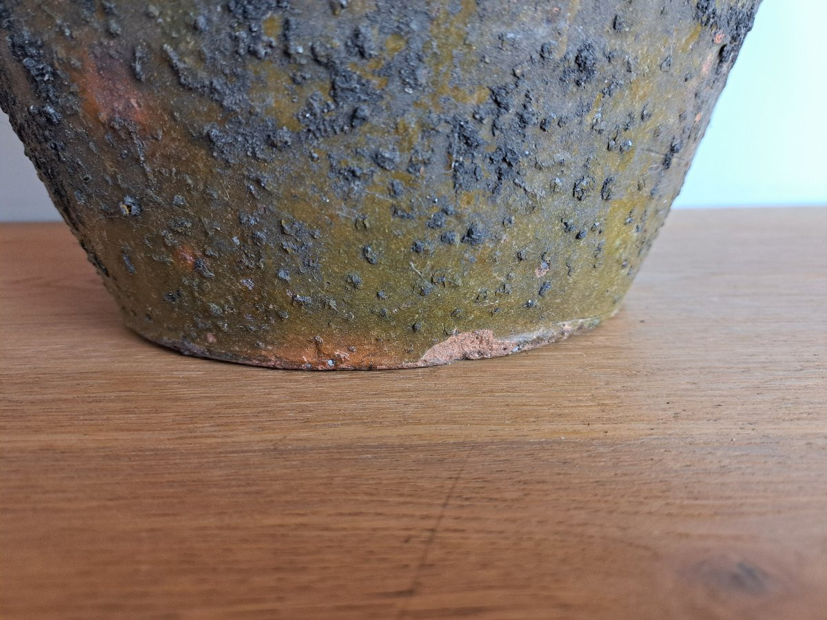 Buire ou jarre à huile de noix , Terre cuite vernissée , XVIII°. -photo-1