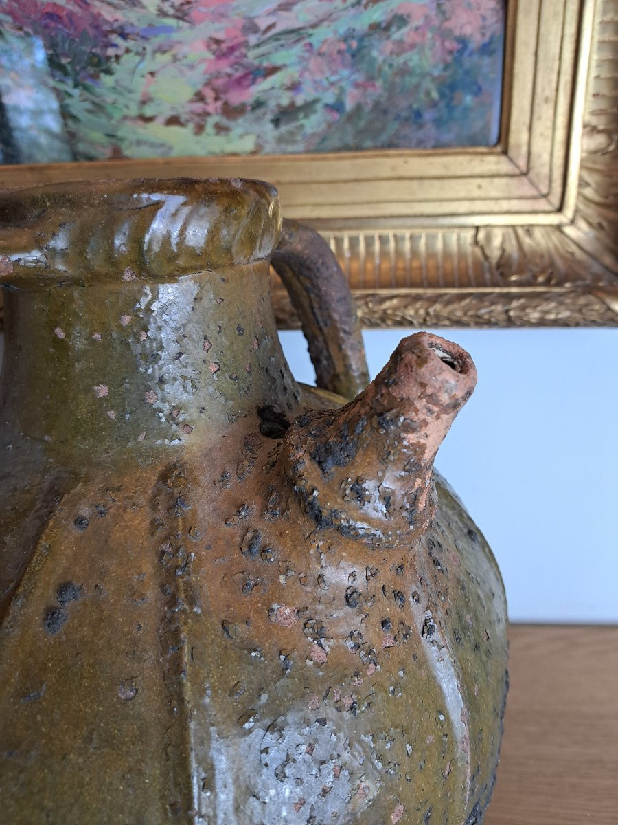 Buire ou jarre à huile de noix , Terre cuite vernissée , XVIII°. -photo-2