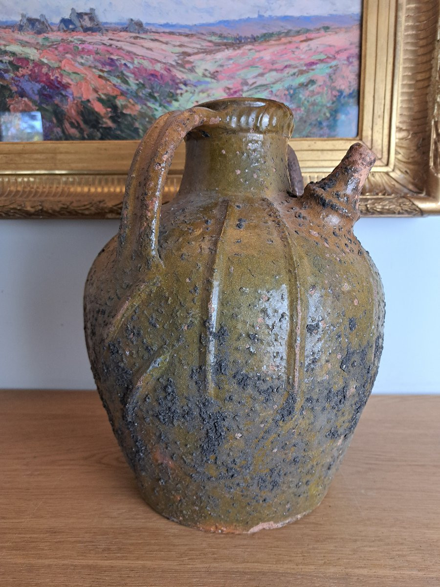Buire ou jarre à huile de noix , Terre cuite vernissée , XVIII°. -photo-3