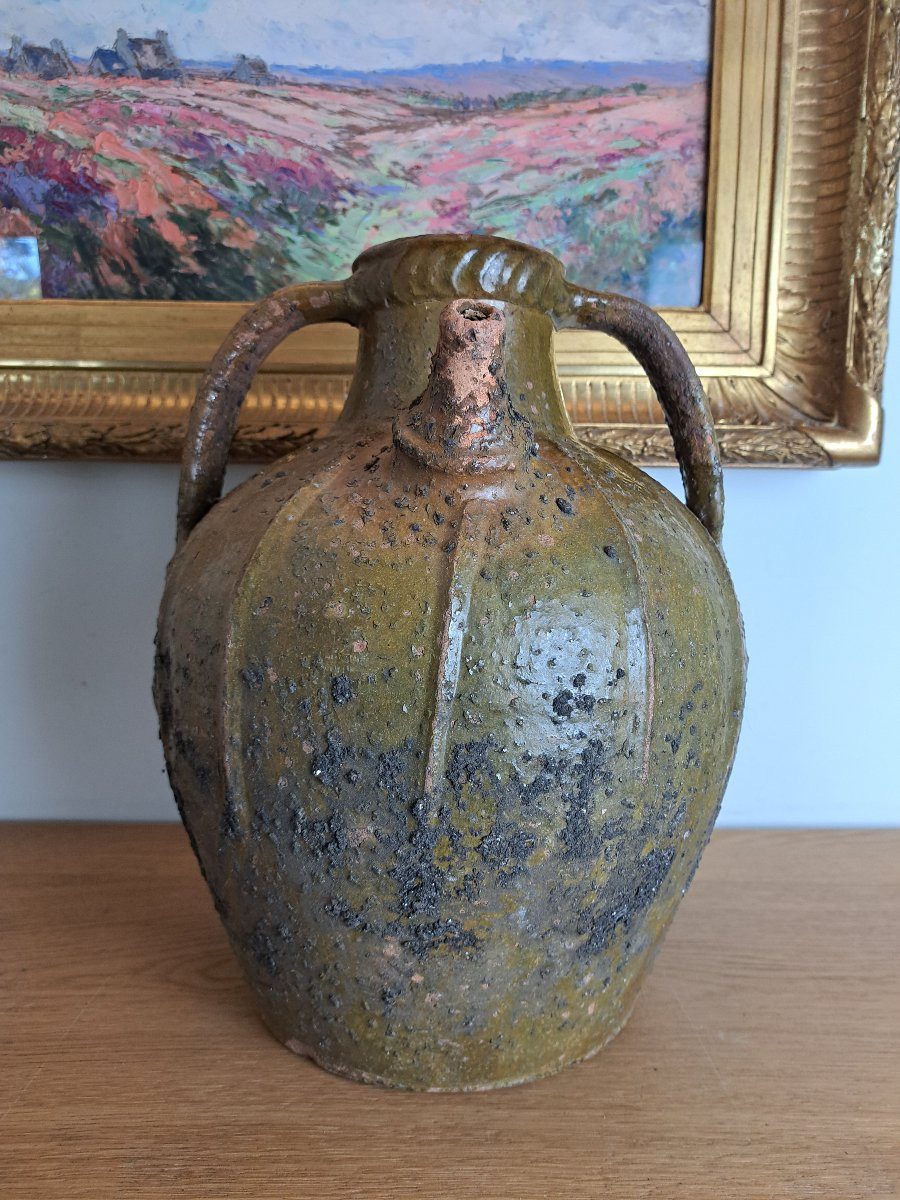 Buire ou jarre à huile de noix , Terre cuite vernissée , XVIII°. -photo-4
