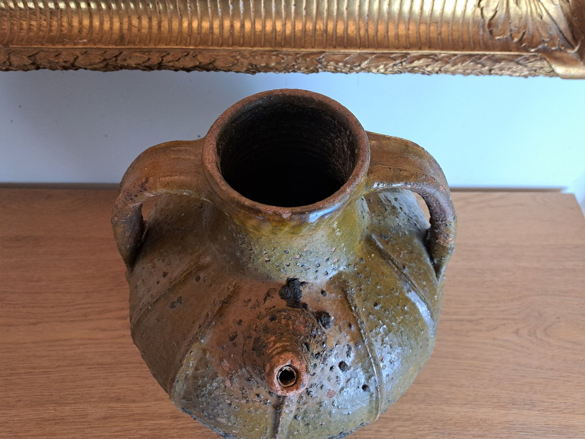 Buire ou jarre à huile de noix , Terre cuite vernissée , XVIII°. -photo-5