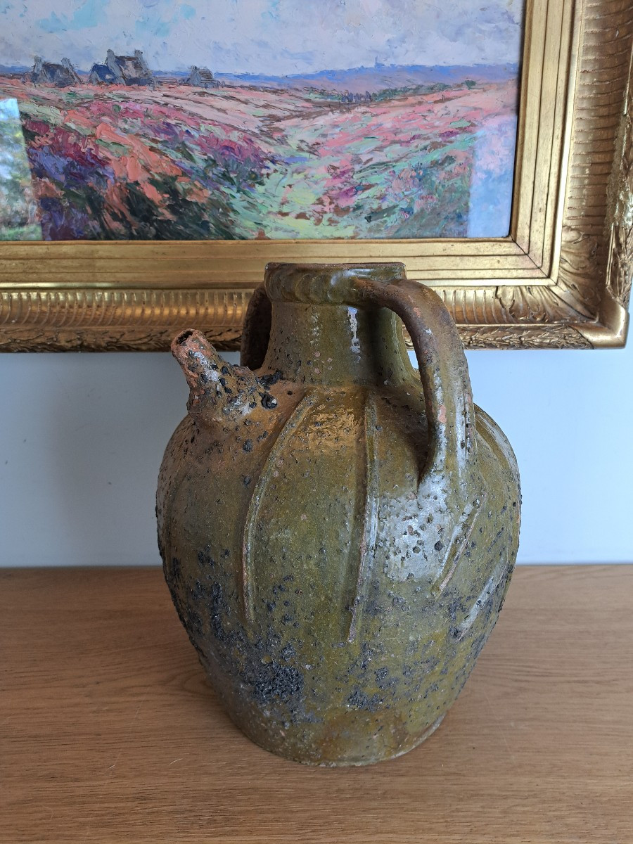 Buire ou jarre à huile de noix , Terre cuite vernissée , XVIII°. 