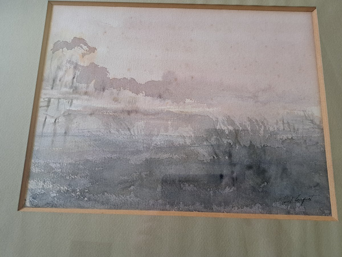 Paul Leuquet , Marsh Landscape , Watercolor , 20th C.-photo-3