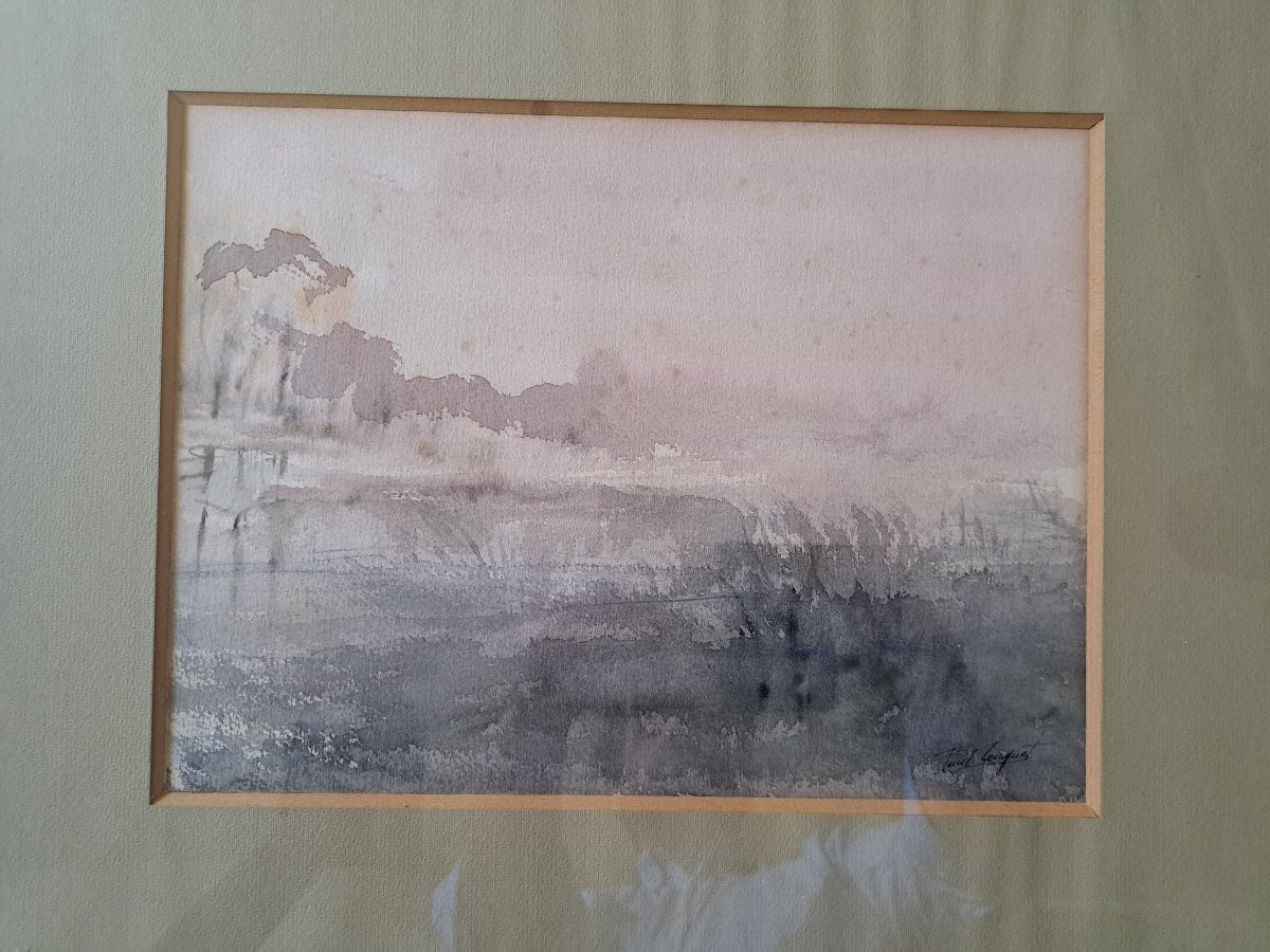 Paul Leuquet , Marsh Landscape , Watercolor , 20th C.-photo-4