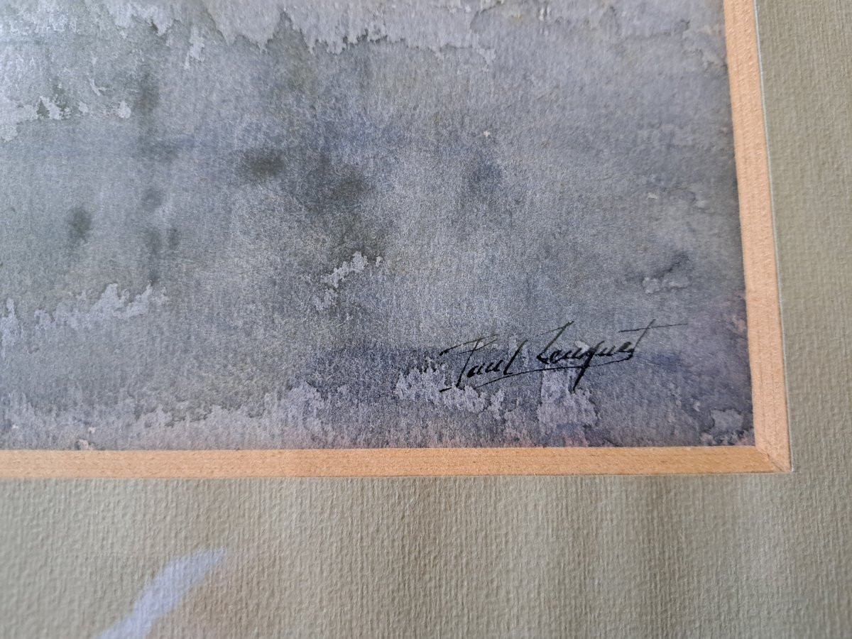 Paul Leuquet , Marsh Landscape , Watercolor , 20th C.-photo-3