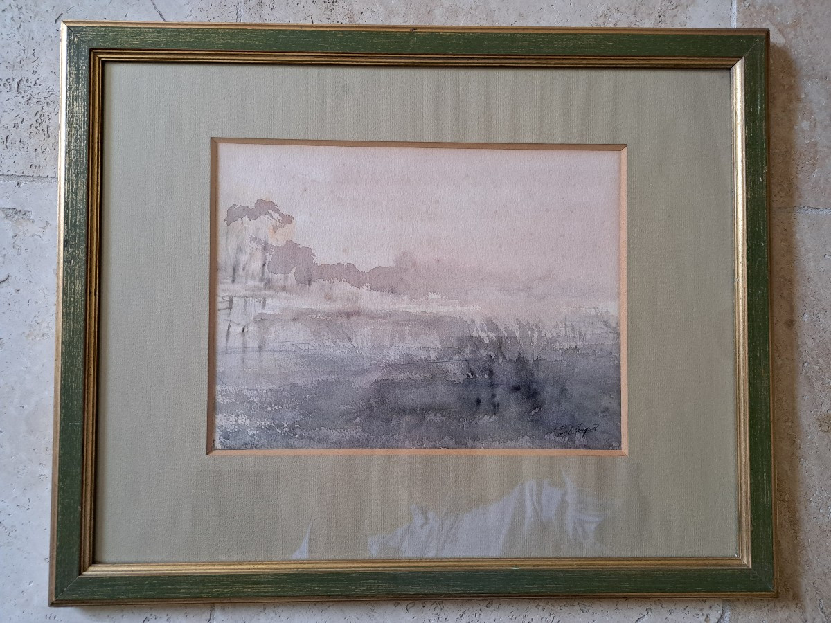 Paul Leuquet , Marsh Landscape , Watercolor , 20th C.