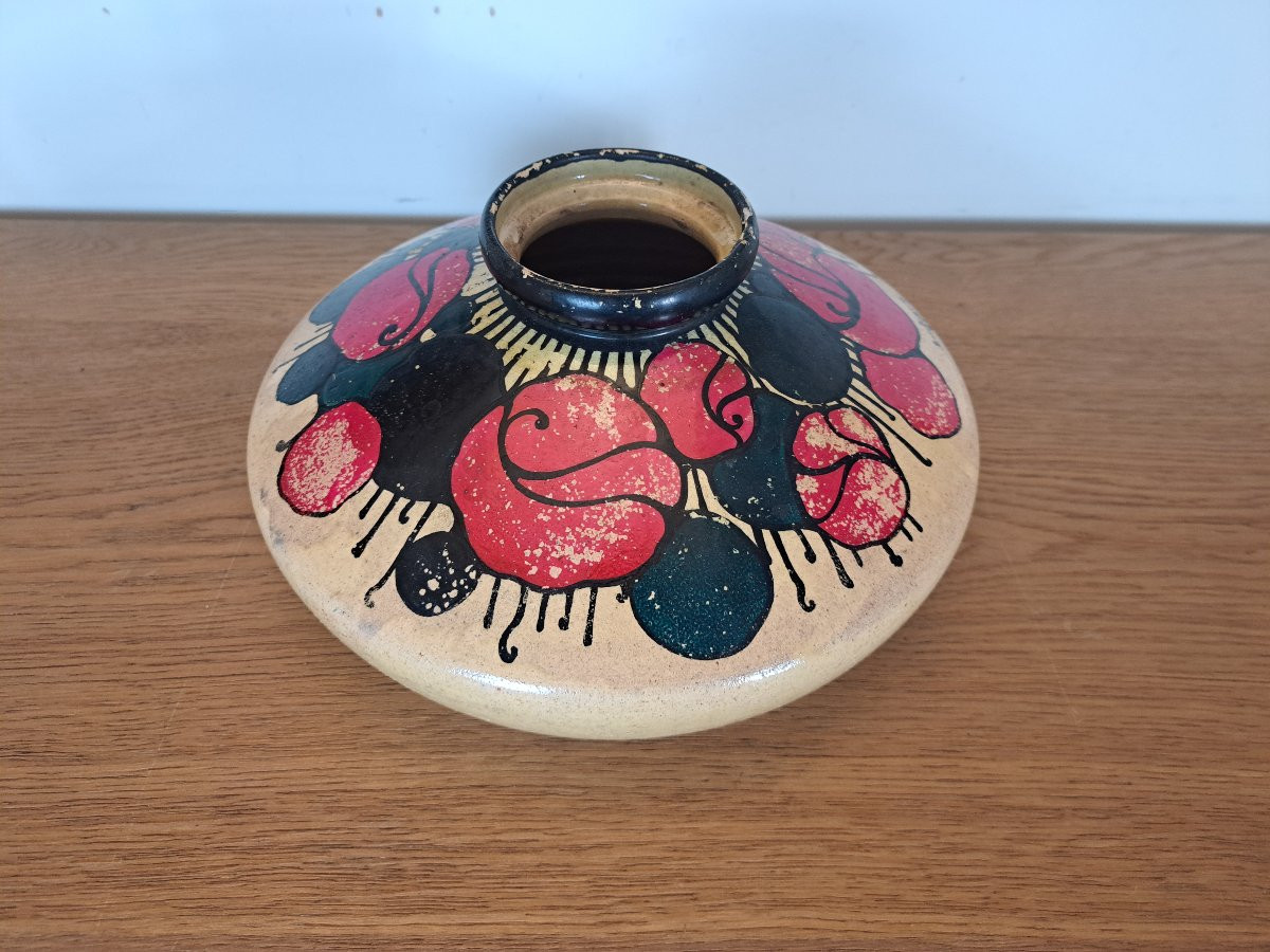 Betzy Augeron , Art Deco Vase , Painted Stoneware , XX°.-photo-1