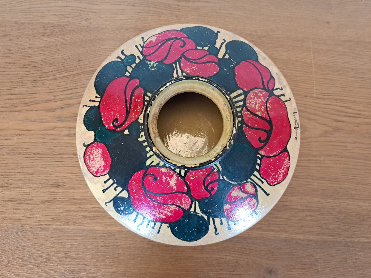 Betzy Augeron , Art Deco Vase , Painted Stoneware , XX°.-photo-2