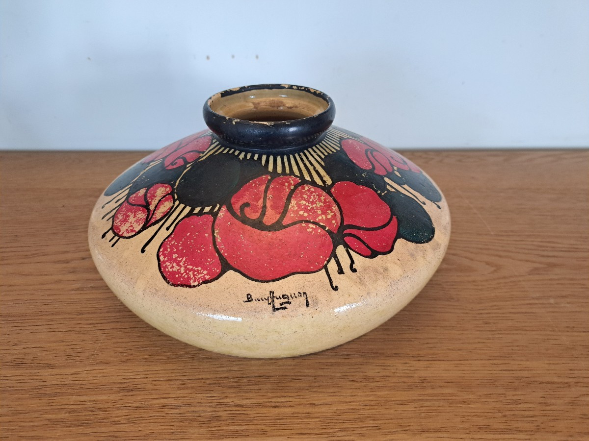 Betzy Augeron , Art Deco Vase , Painted Stoneware , XX°.