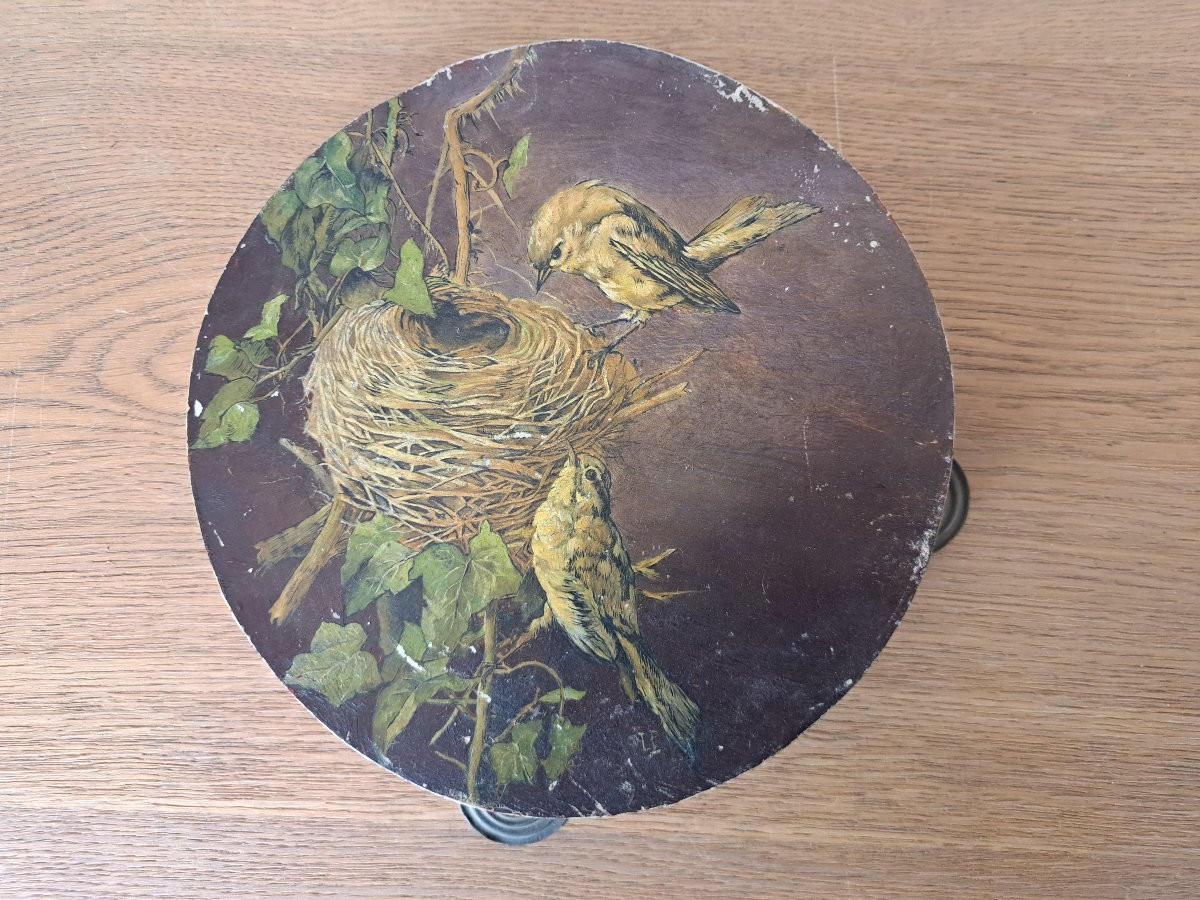 Sparrow's Nest , Painted Tambourine , Early XX°.-photo-2