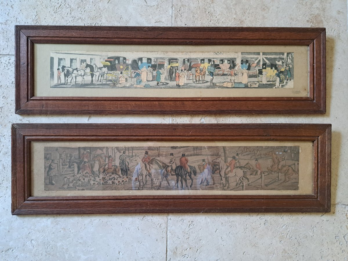 Deux gravures anglaise , Chasse à courre et calèches , Début XX°. -photo-2