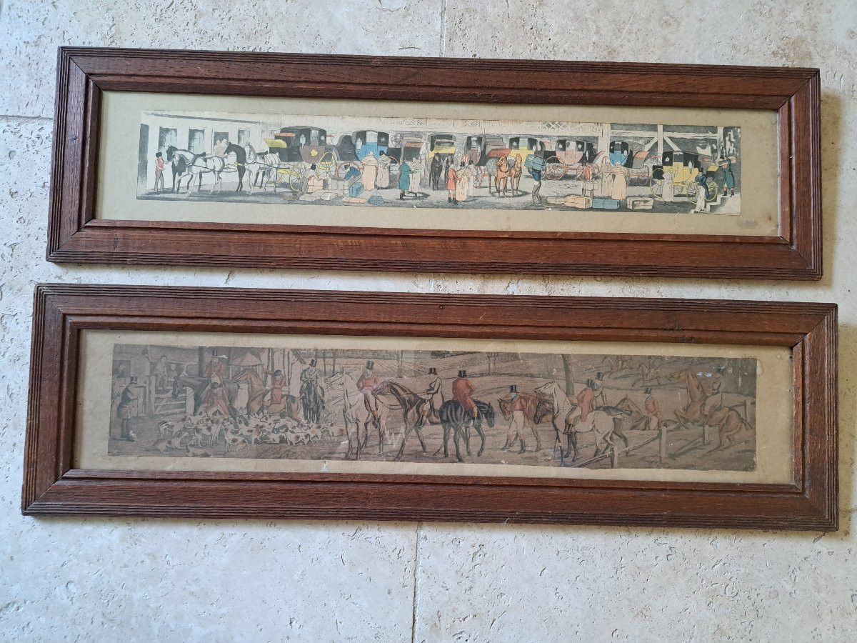 Deux gravures anglaise , Chasse à courre et calèches , Début XX°. -photo-3