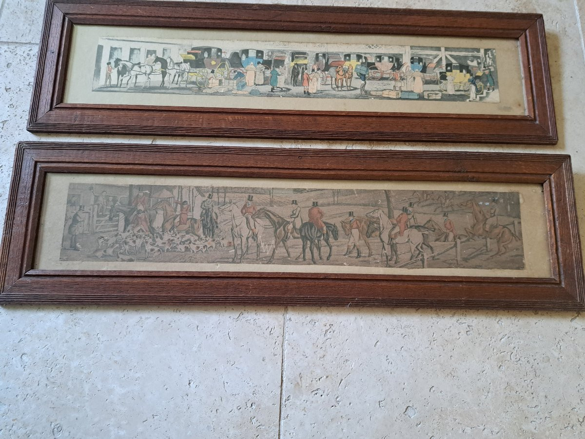 Deux gravures anglaise , Chasse à courre et calèches , Début XX°. -photo-4