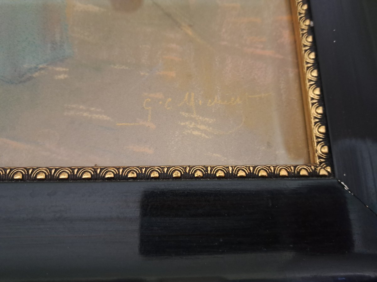 Georges Claude Michelet , Elégante au parc , Pastel , Fin XIX°/Début XX°. -photo-4