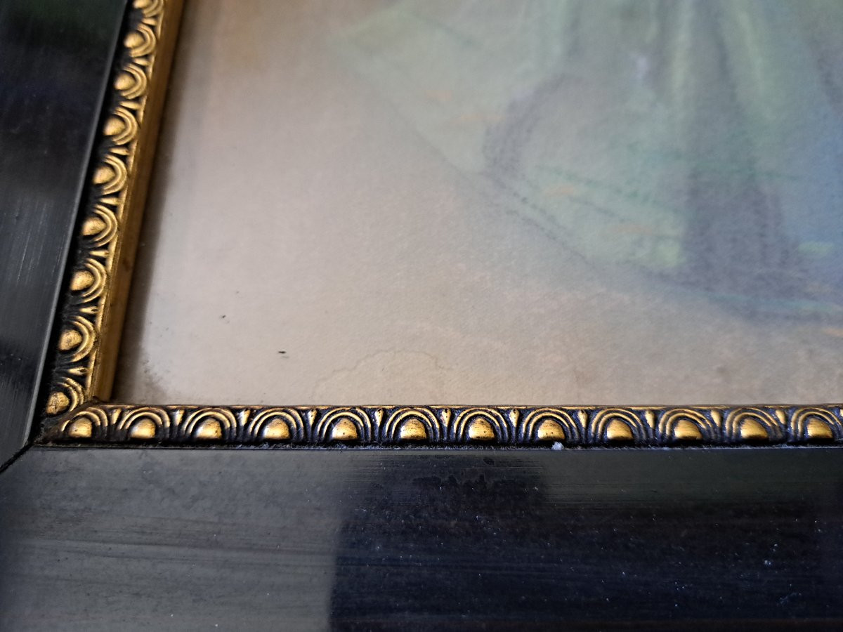 Georges Claude Michelet , Elégante au parc , Pastel , Fin XIX°/Début XX°. -photo-5