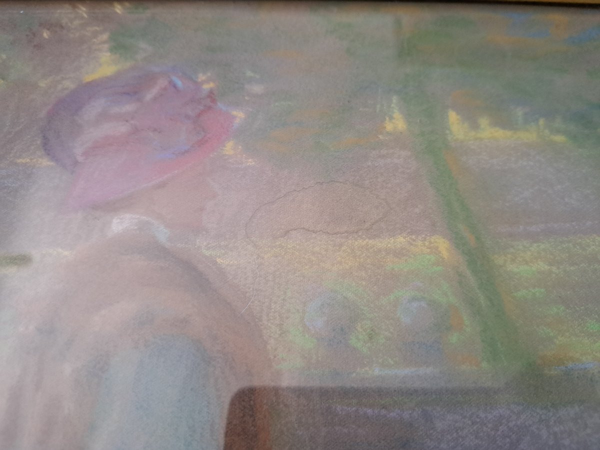 Georges Claude Michelet , Elégante au parc , Pastel , Fin XIX°/Début XX°. -photo-6