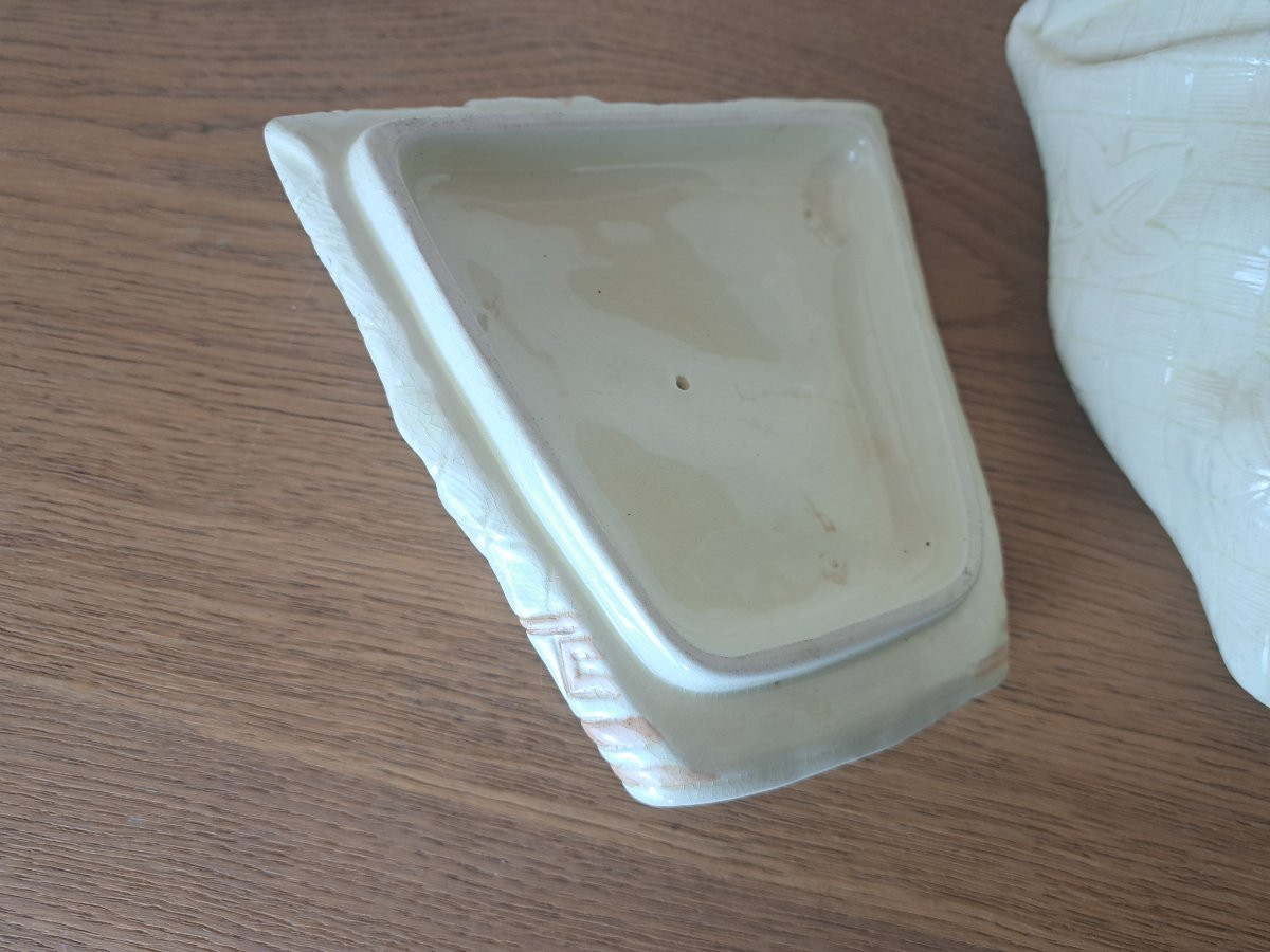 Sarreguemines , Majolique Trompe l'œil œufs et torchon à la grecque , fin XIX°. -photo-5