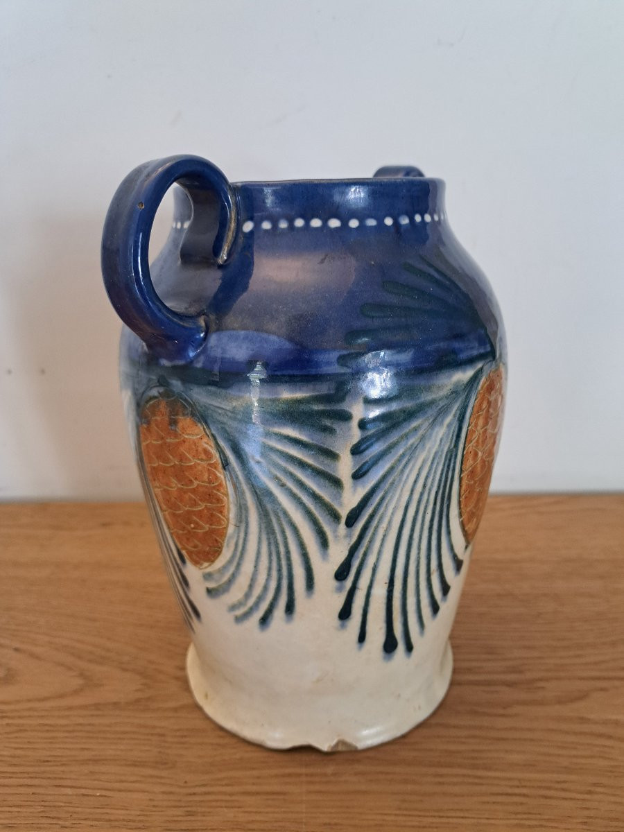 Léon Elchinger , Vase , Pine Cones , Ceramic , Art Nouveau .-photo-2