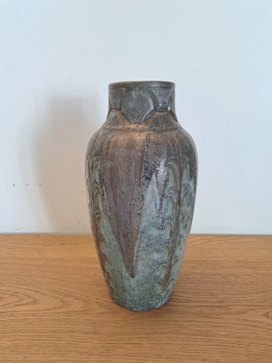 Denbac , Large Glazed Stoneware Vase , Early XX°.-photo-2